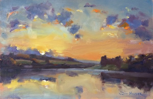Sunrise at Carew Castle an original oil painting by Jon Houser